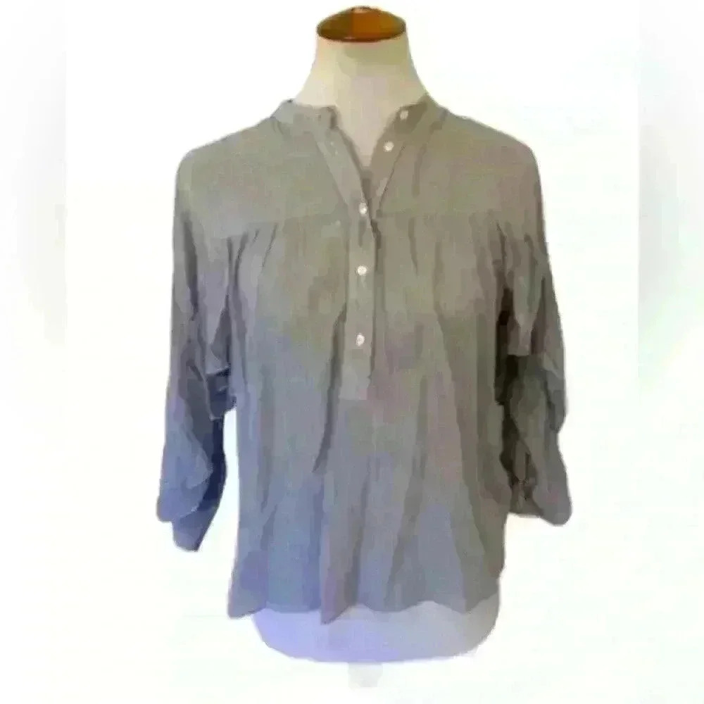 ANTHRO Maeve pinstripe blue ruffle Henley too Xs